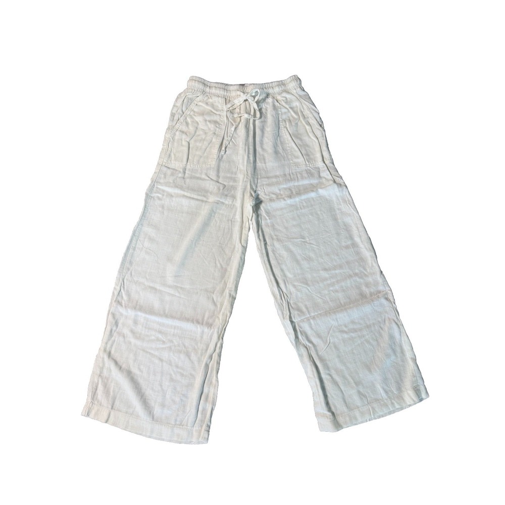 Zenana Beige Elastic Drawstring Waist Linen Pants Medium